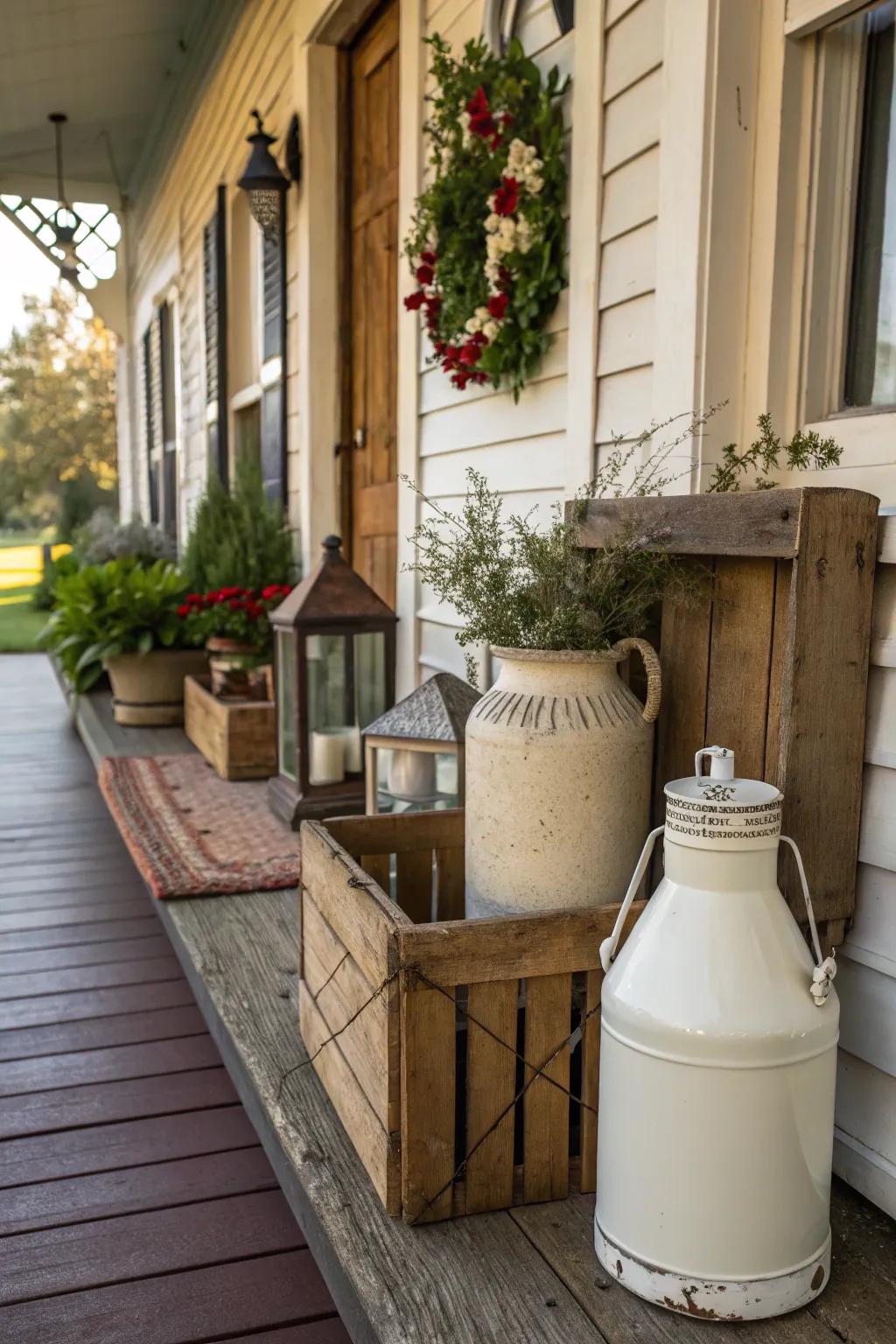 Heritage pieces adding character and nostalgia to the porch design.