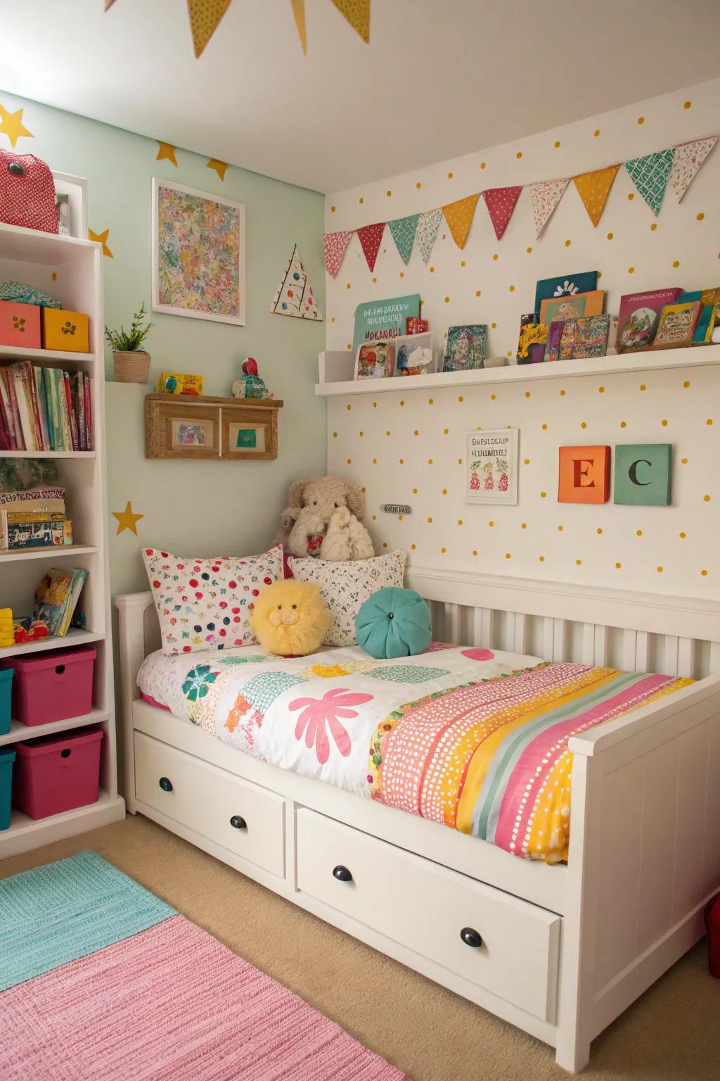 A corner bed makes a playful zone for kids to explore and imagine.