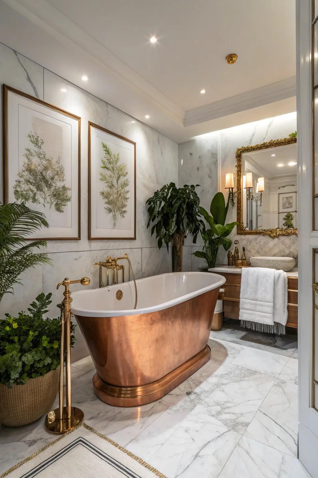 A statement tub creating a luxurious cottage bathroom
