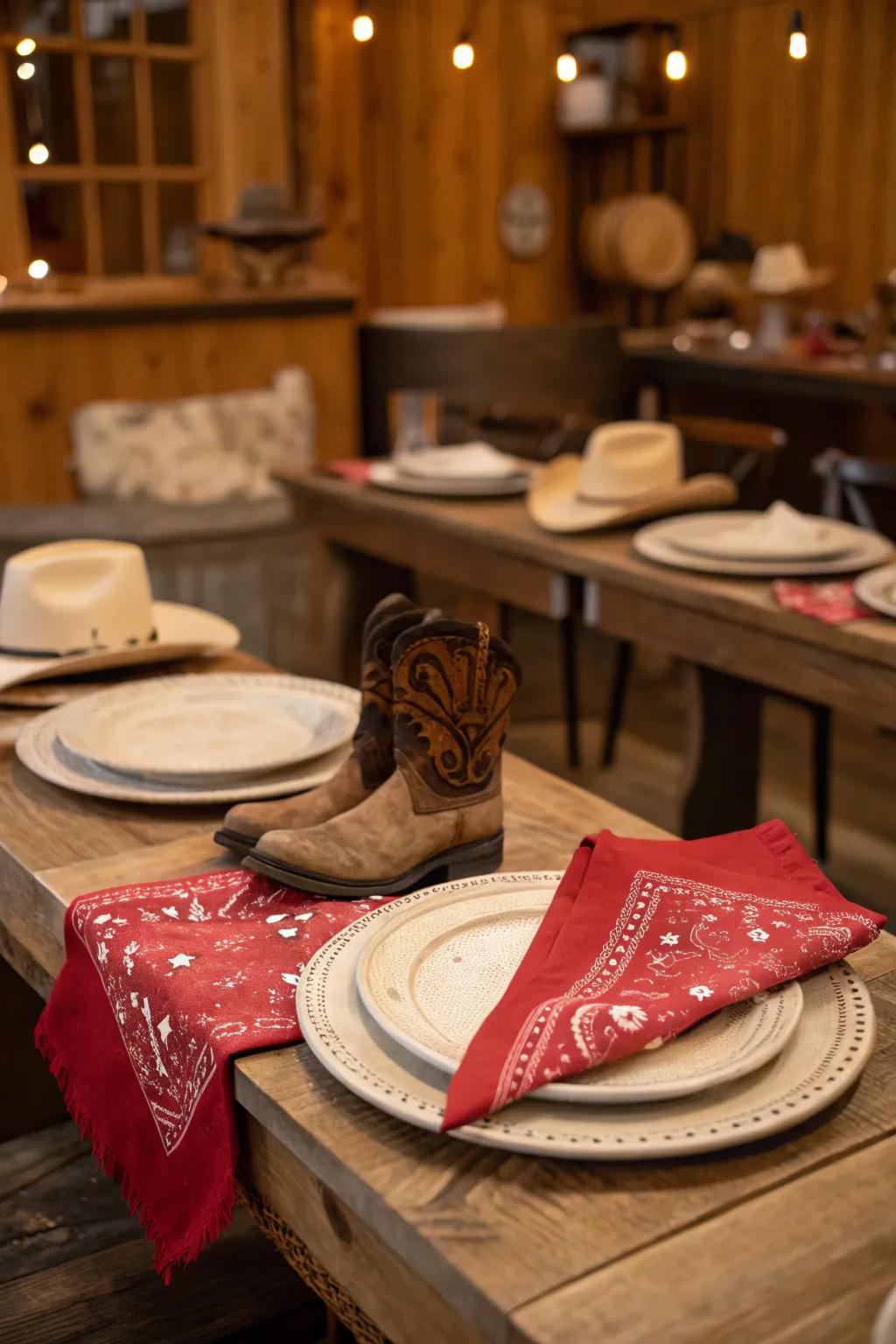 Finalize the appearance with neckerchief table arrangements.