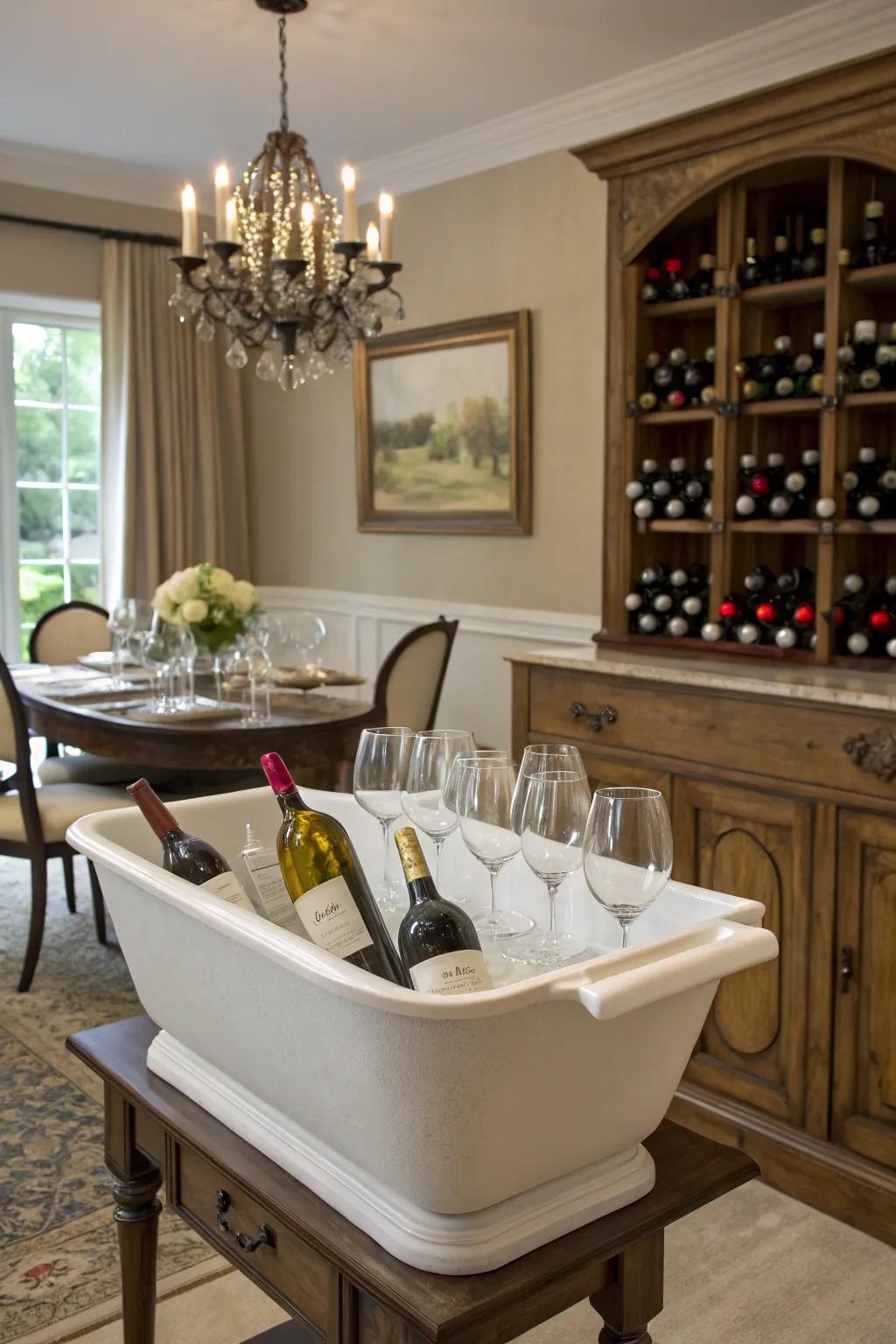 A sophisticated drink display created from a vintage water closet table.