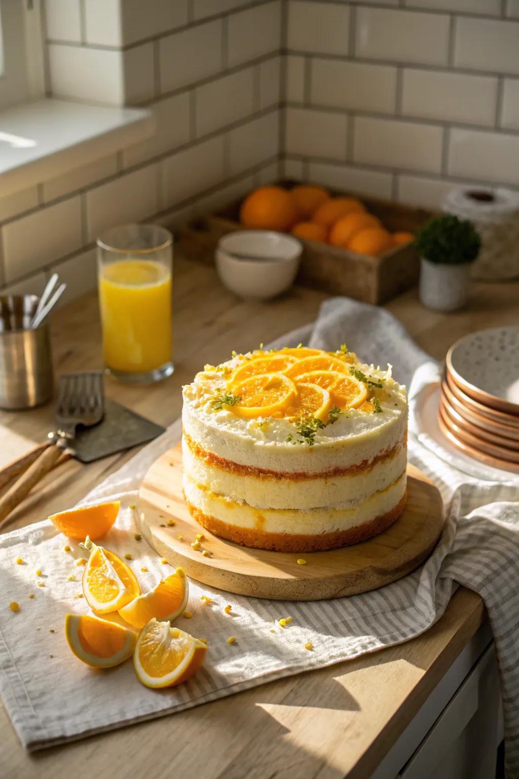 Citrus zest tiers introduce a tangy twist to this cake.