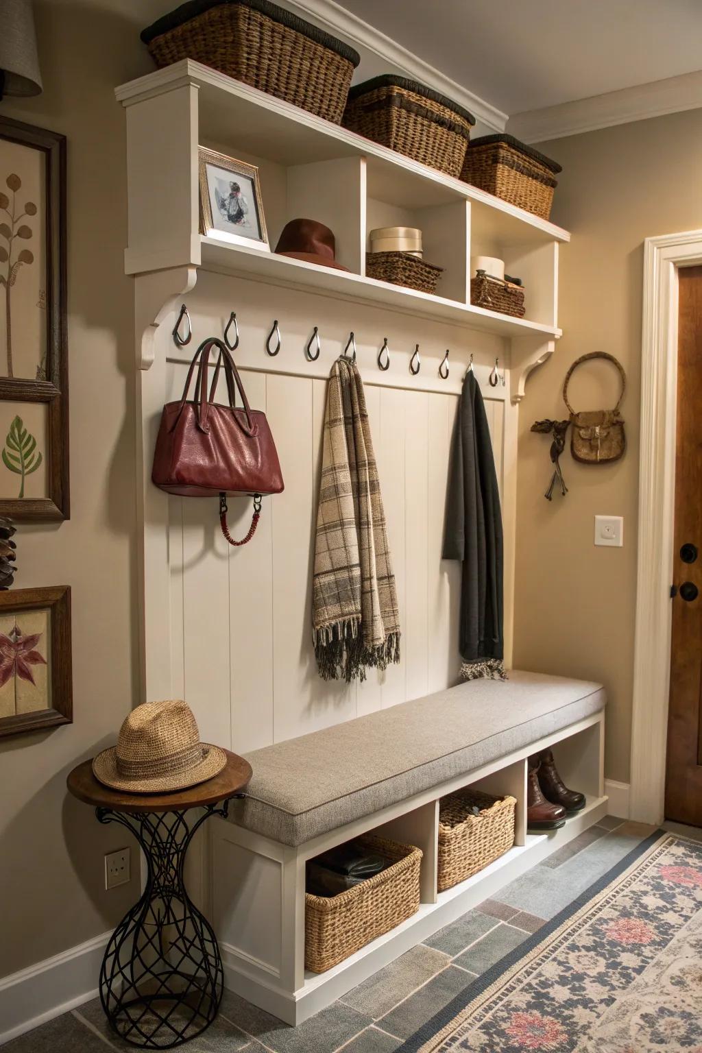 A multi-functional area enhances the foyer with utility and style.
