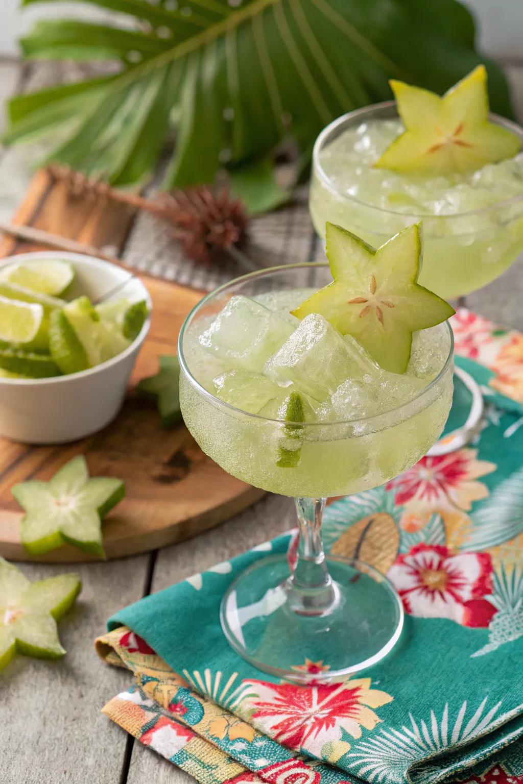 Starfruit ice pieces for an exotic touch.