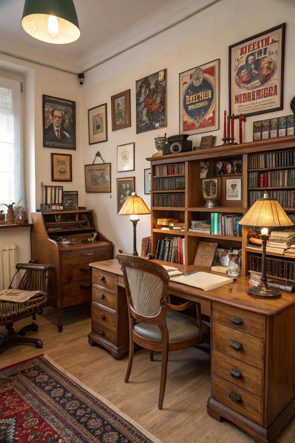 Vintage elements bring timeless charm to your office.