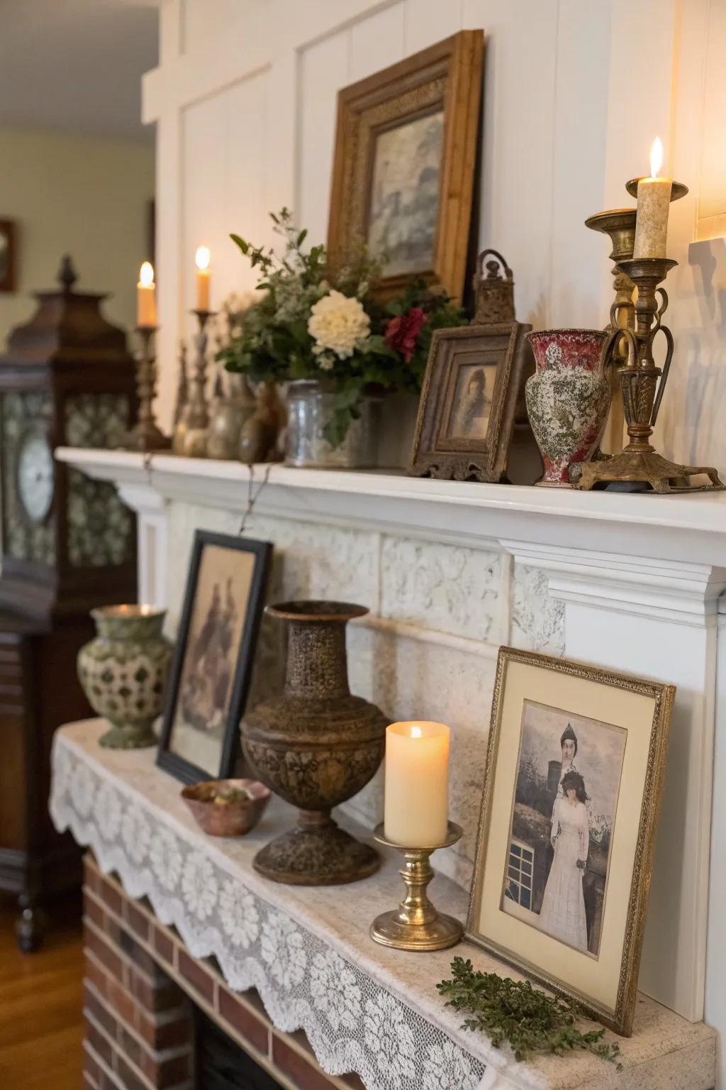 Vintage discoveries infusing timeless charm into the mantel