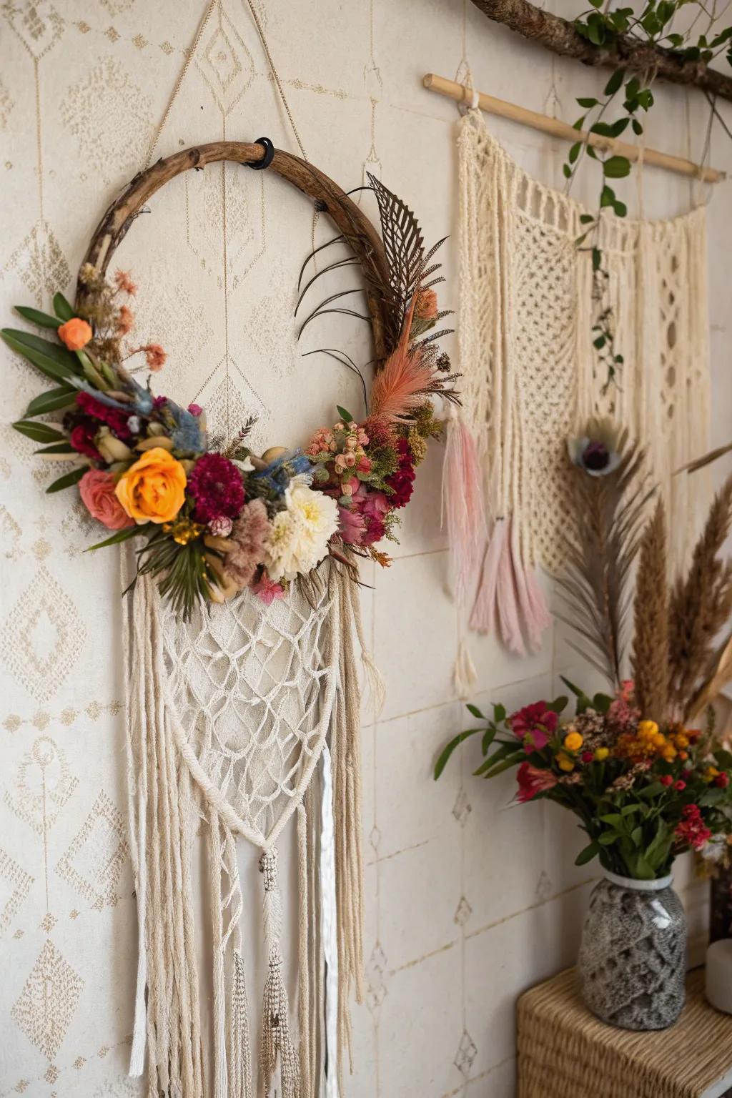 Whimsical boho charm using a dreamcatcher door piece.