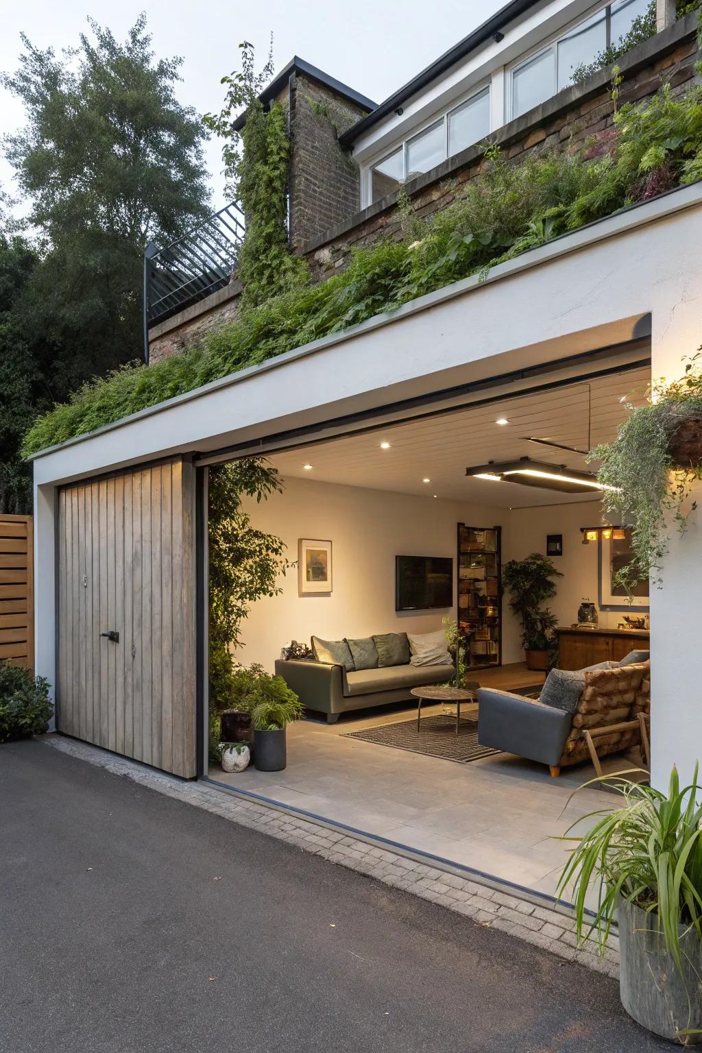 Outdoor integration improves the garage's connection to nature.