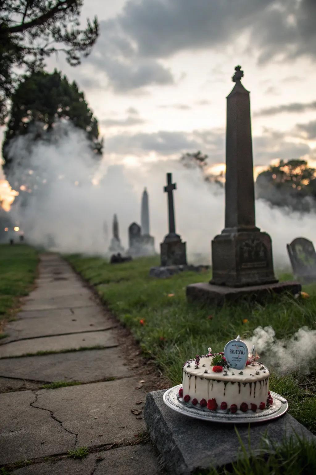 A misty cemetery cake that's eerily atmospheric.