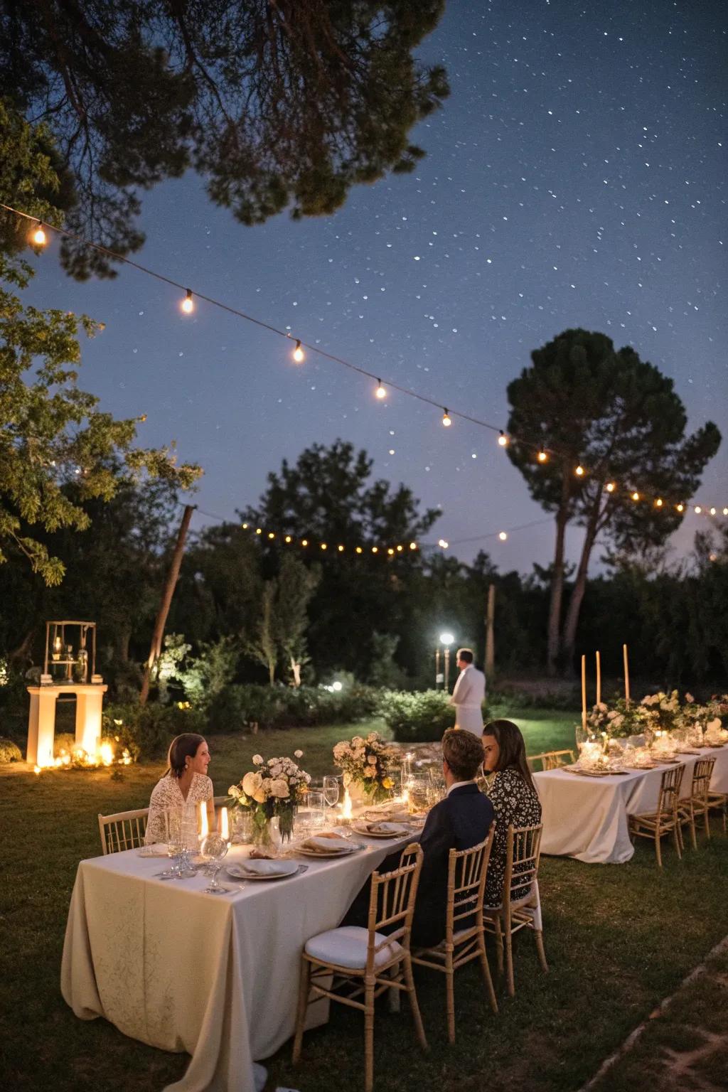 A dinner by candlelight under the constellations offers a romantic dining experience.