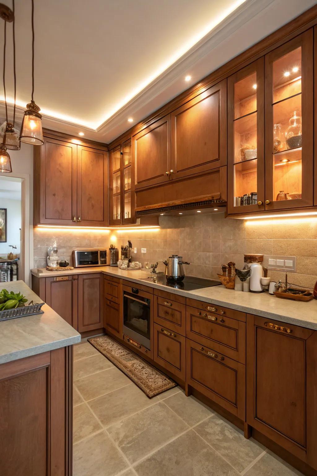Cupric accents contribute warmth and uniqueness to your kitchen.