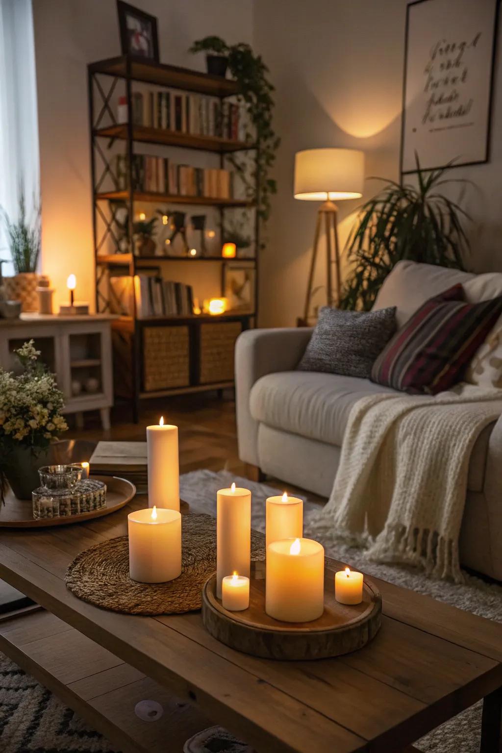Snug ambiance achieved through secure LED candle illumination.