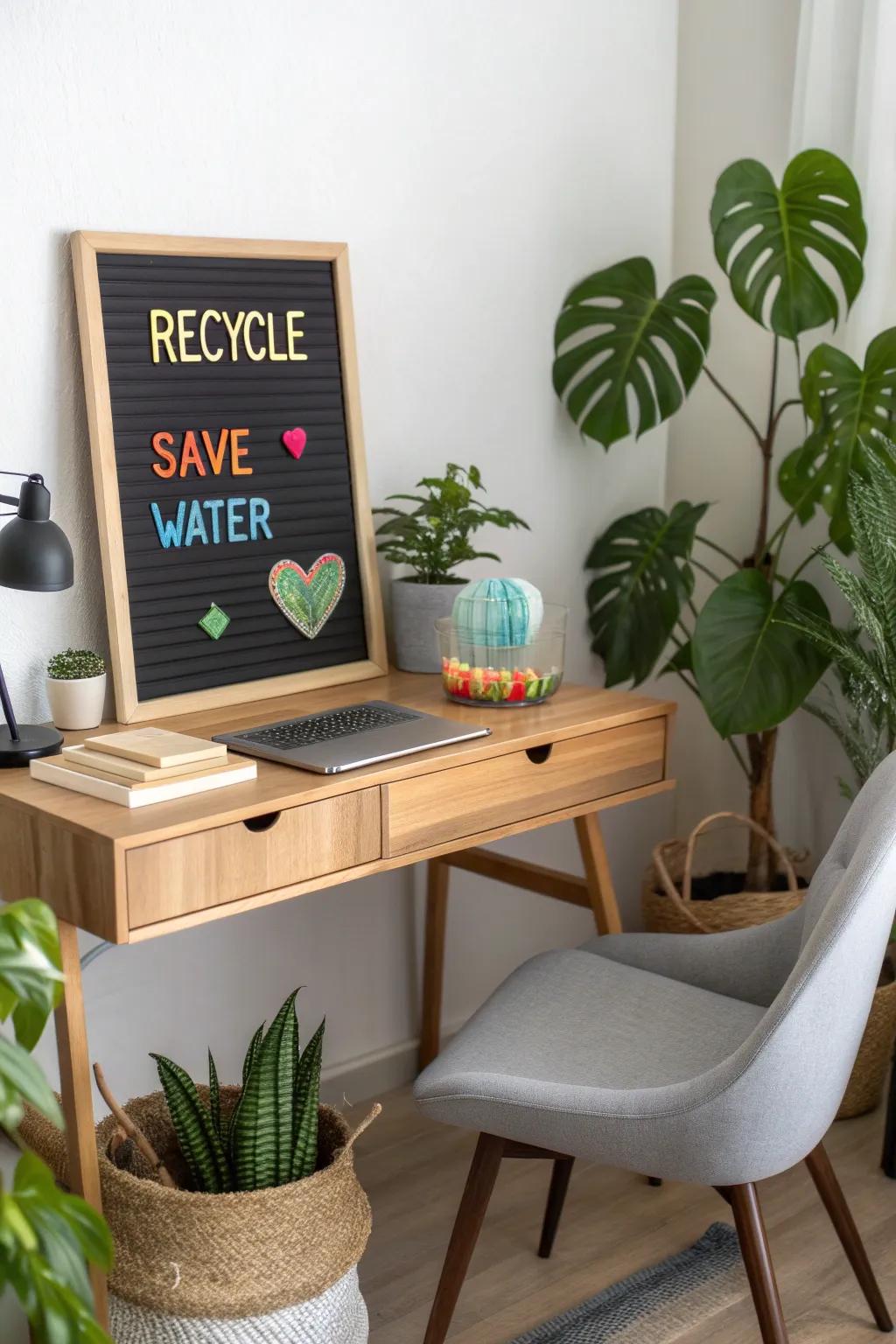Promote sustainability with eco-friendly messages on your message board.