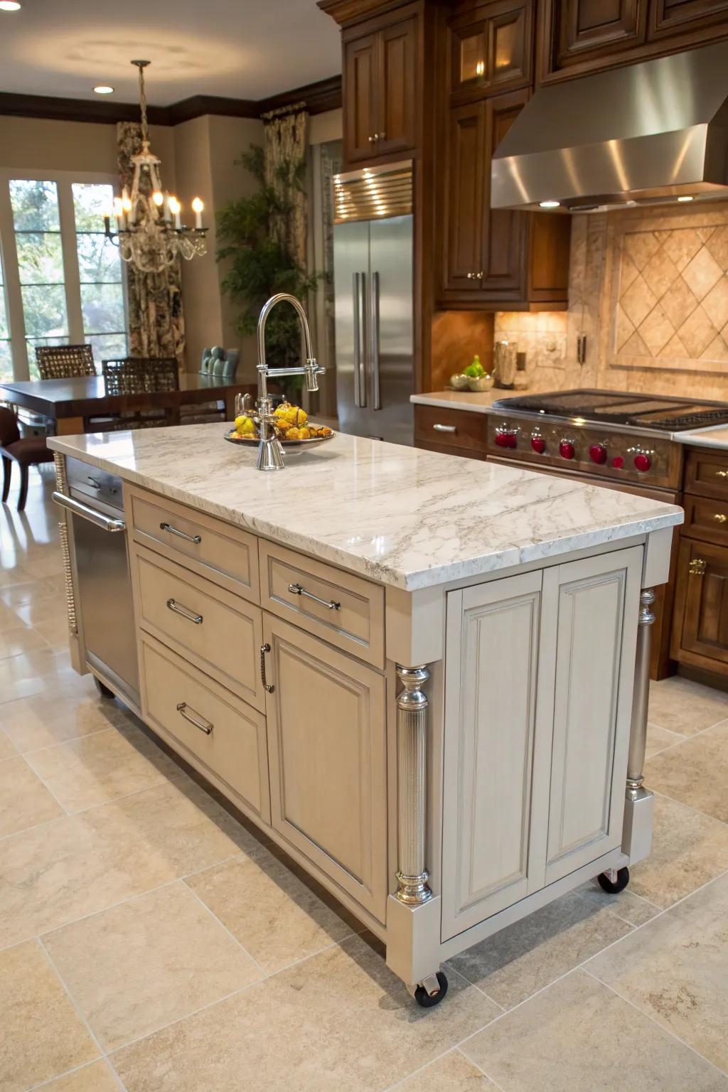A majestic stone top kitchen island