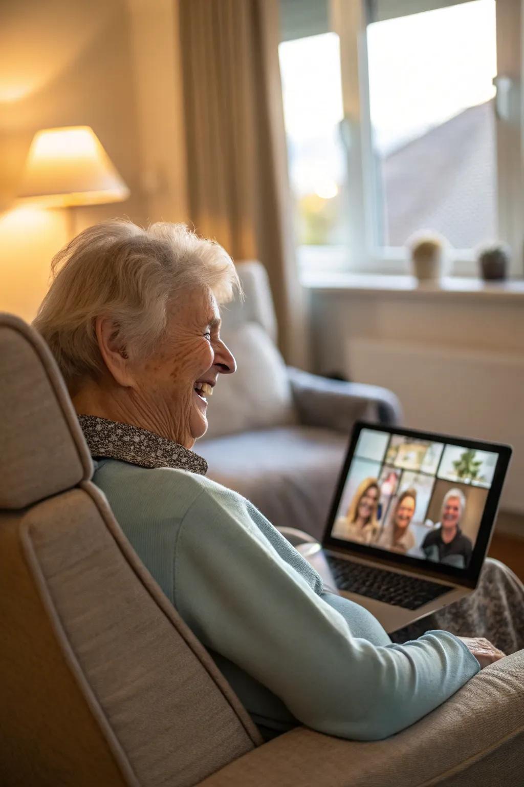 Residents connecting with loved ones through digital chats.