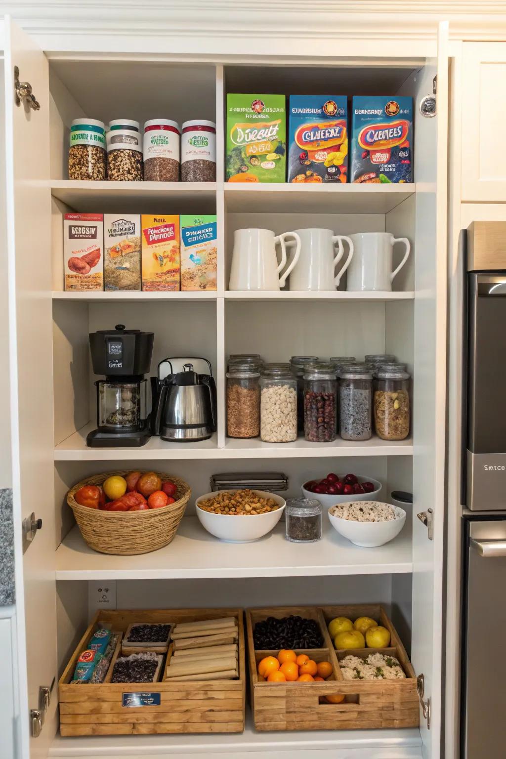 A breakfast station streamlines morning routines with organized essentials.
