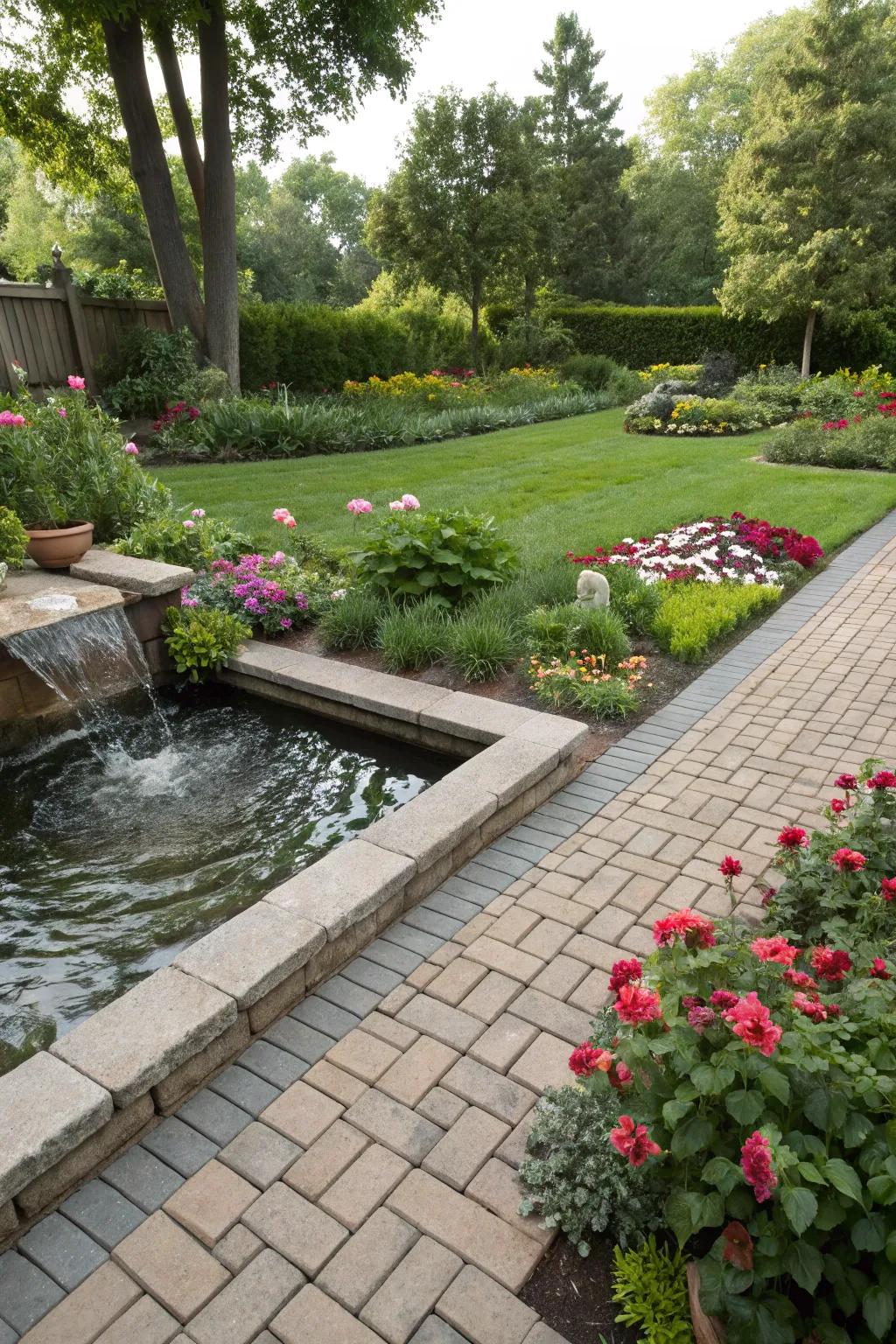 Water features add a soothing element to garden designs.