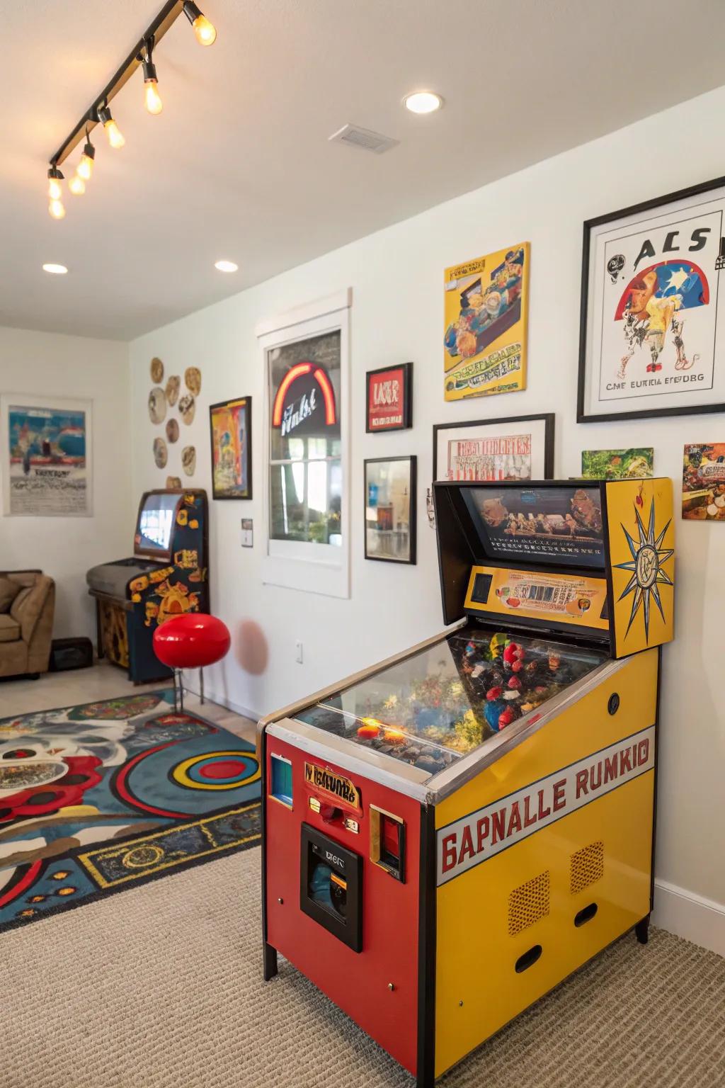 A space enhanced with a vintage flipper game.