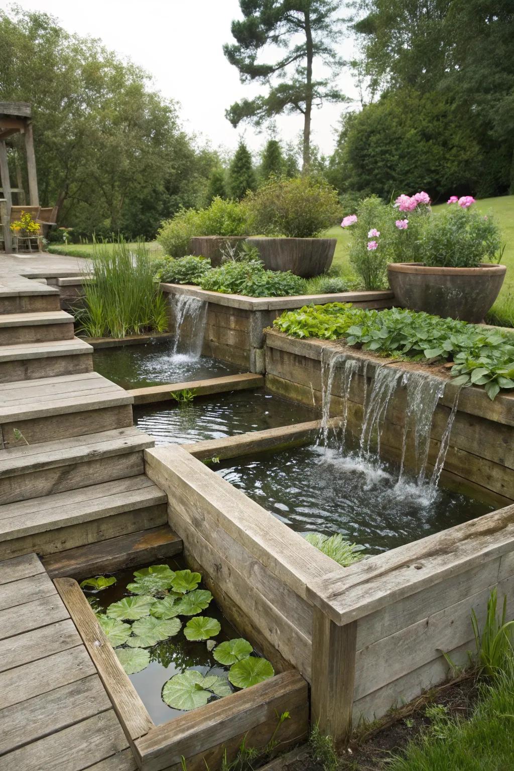 Terraced ponds add depth and dimension to garden designs.