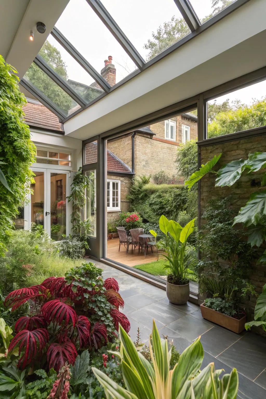 A refreshing back house extension adorned with vibrant indoor greenery.