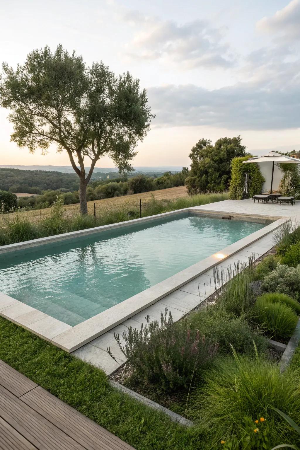 Sustainable materials enhance the pool with sustainable beauty.