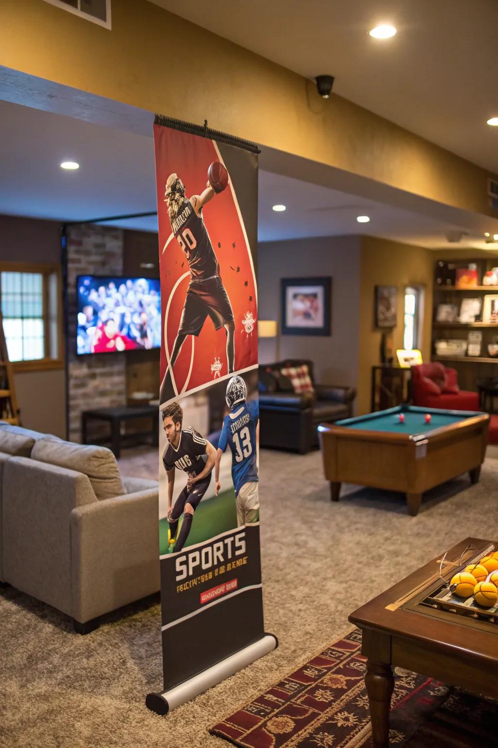 In your game room, show your love for sports with a vibrant display.
