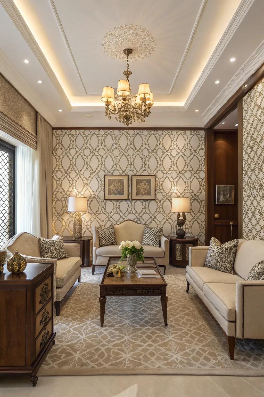 A small living room using symmetrical designs that promote balance.