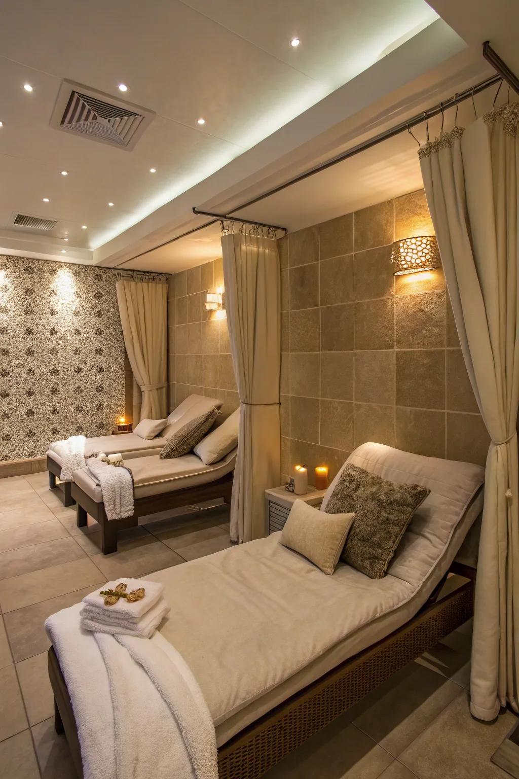 Cozy relaxation nook in a small spa space