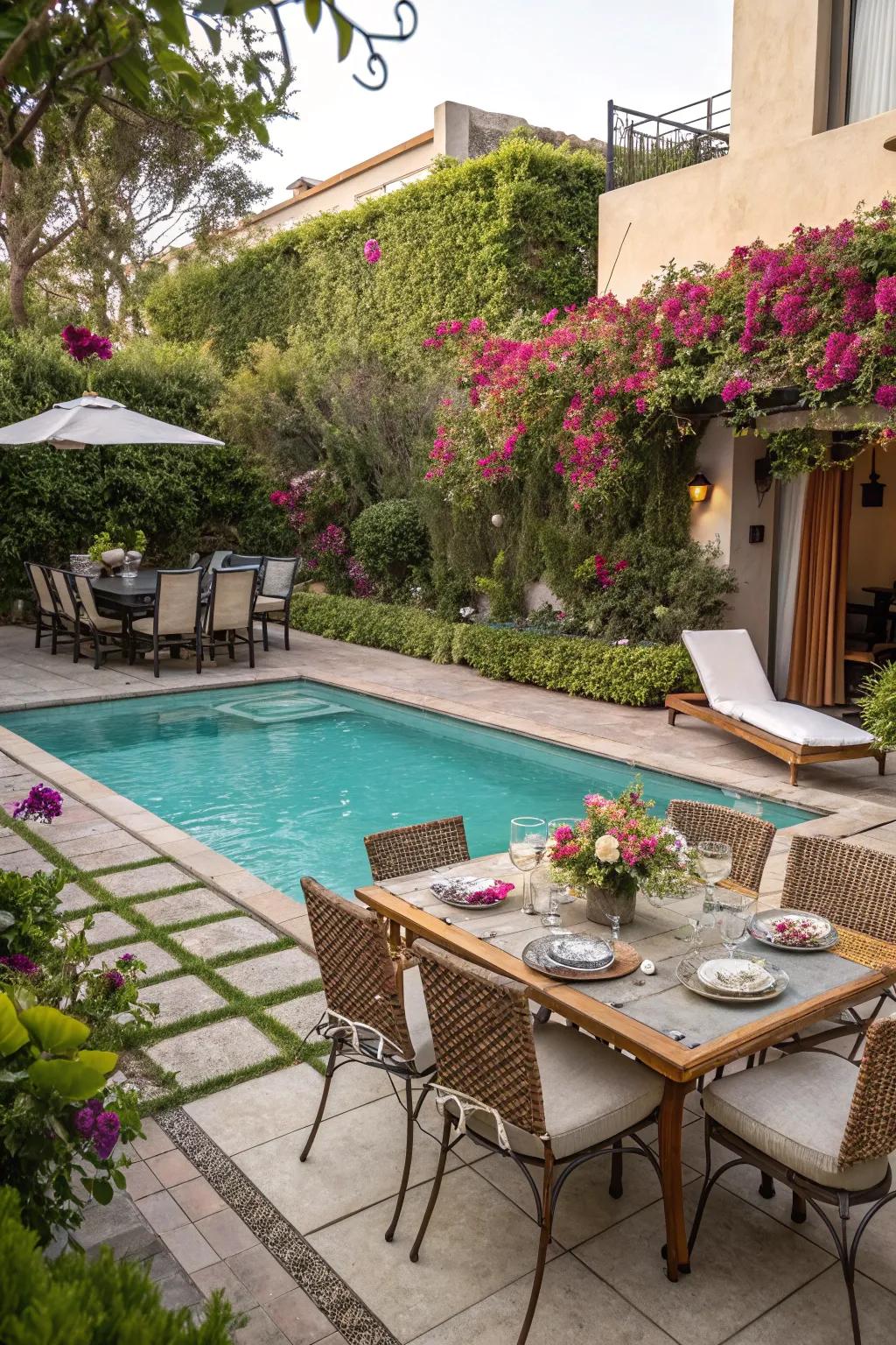 Multi-purpose spaces improve poolside enjoyment.