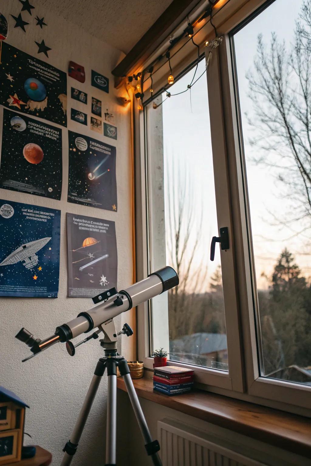 A telescope area that allows you to roam the stars from your place.