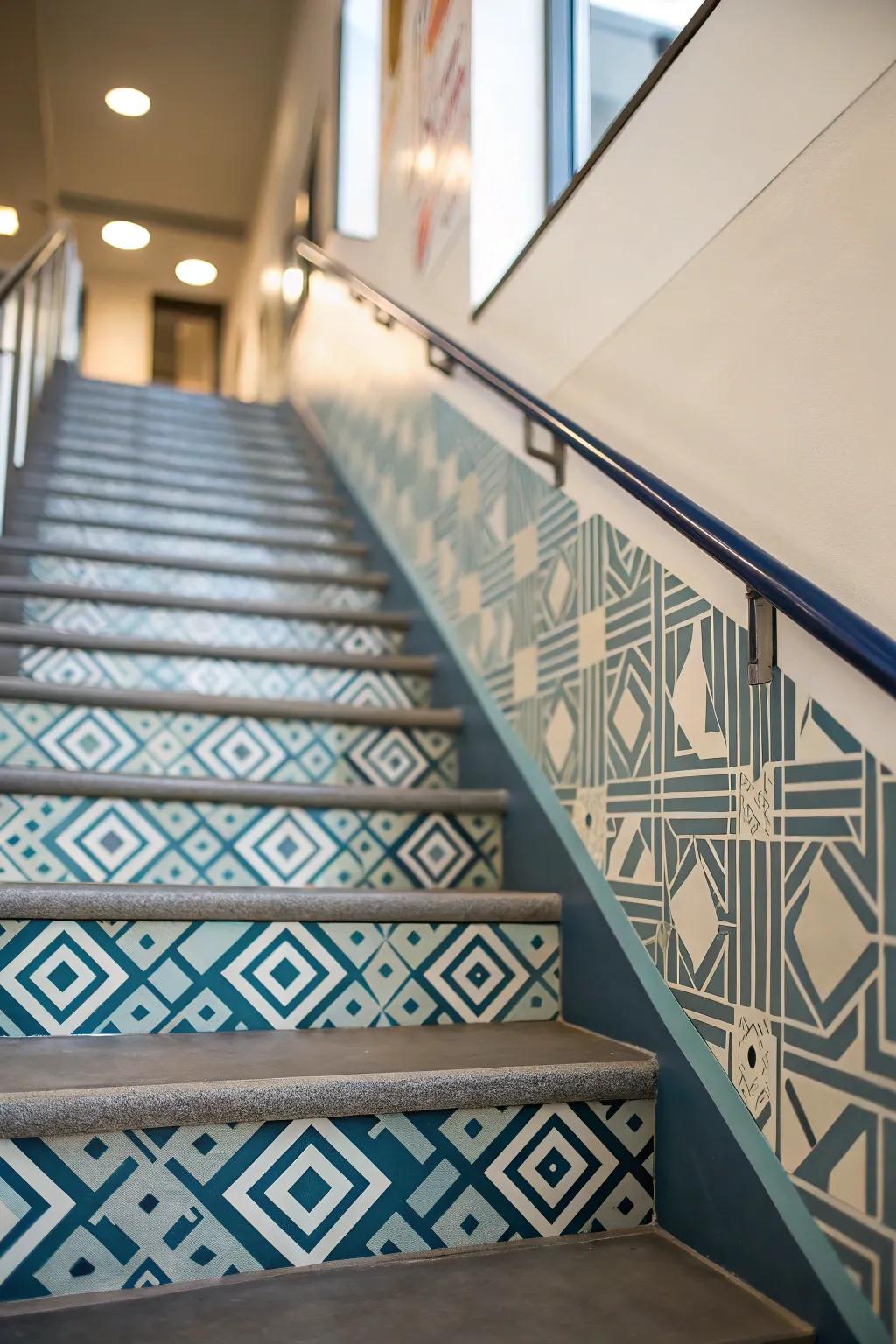 Create modern intrigue with geometric patterns on your stairway walls.
