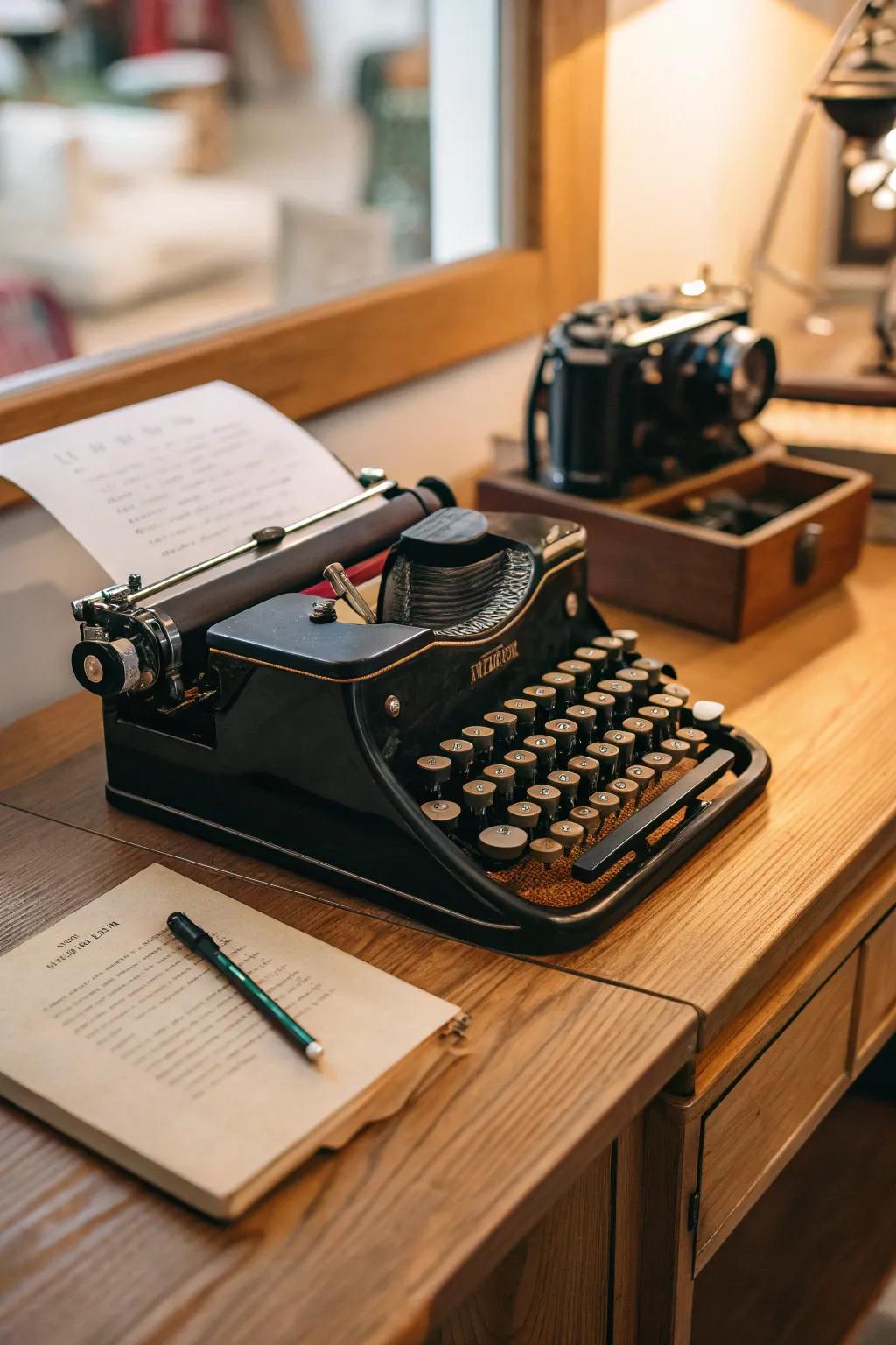 A vintage typewriter adds a literary touch to your steampunk decor.