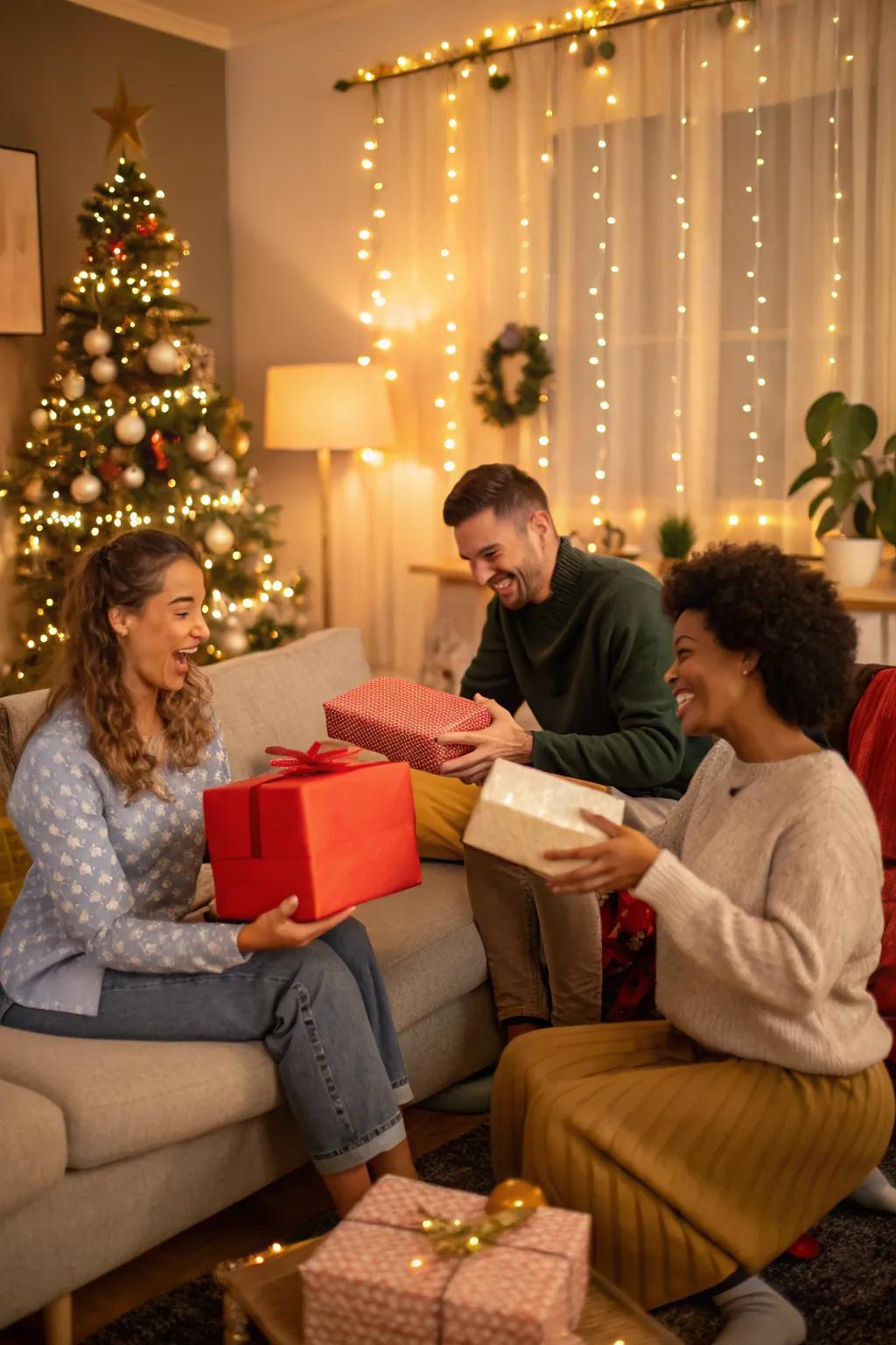 The happiness of giving at a secret present swap.