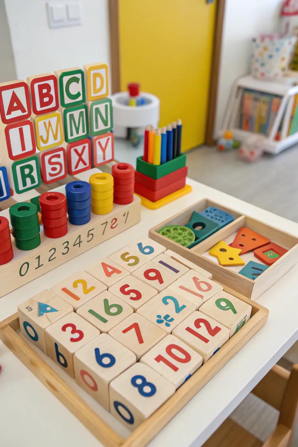 Learning languages through play with two-language toys.