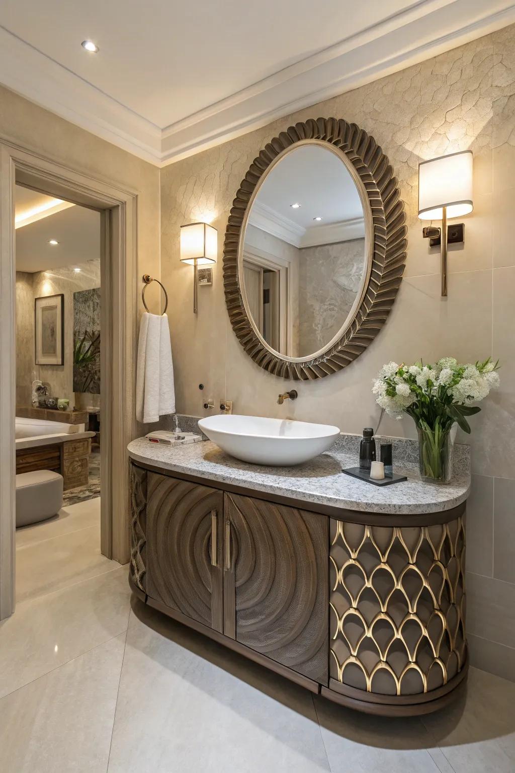 A bathroom vanity designed as a sculpted art piece for a captivating and unique point of focus.