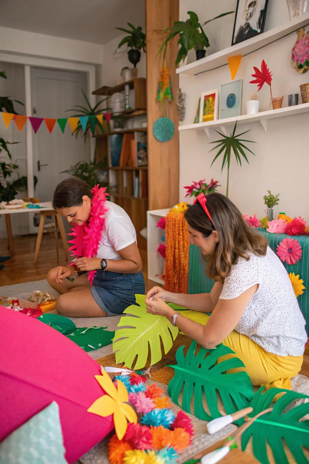 An island-themed craft workshop with friends.
