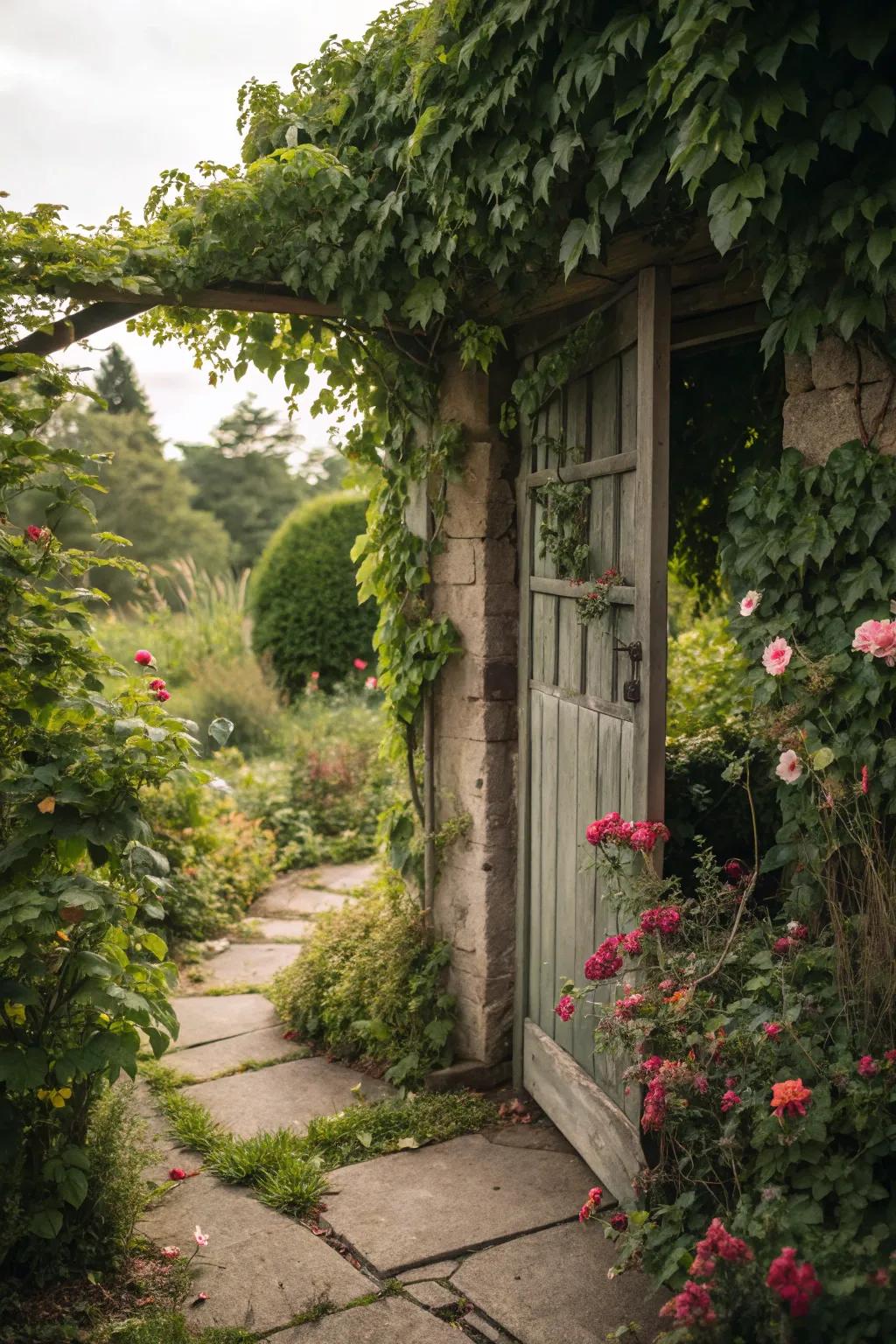 A concealed yard door that invites curiosity and exploration.
