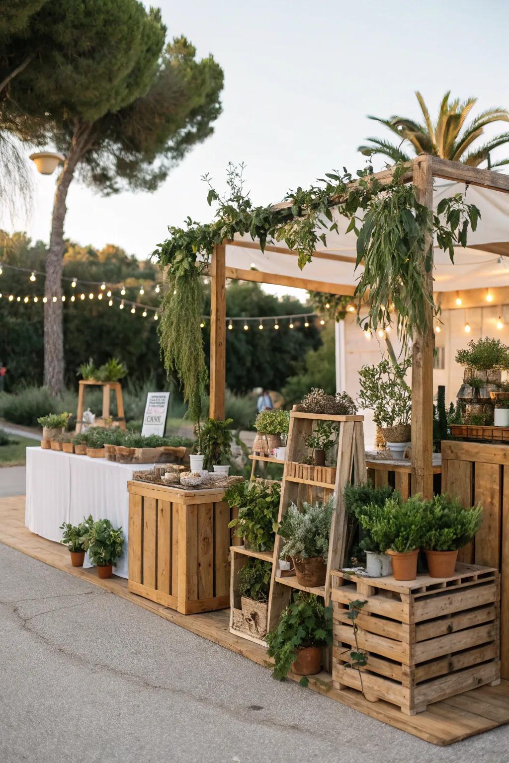Natural elements adding warmth and life to the booth.