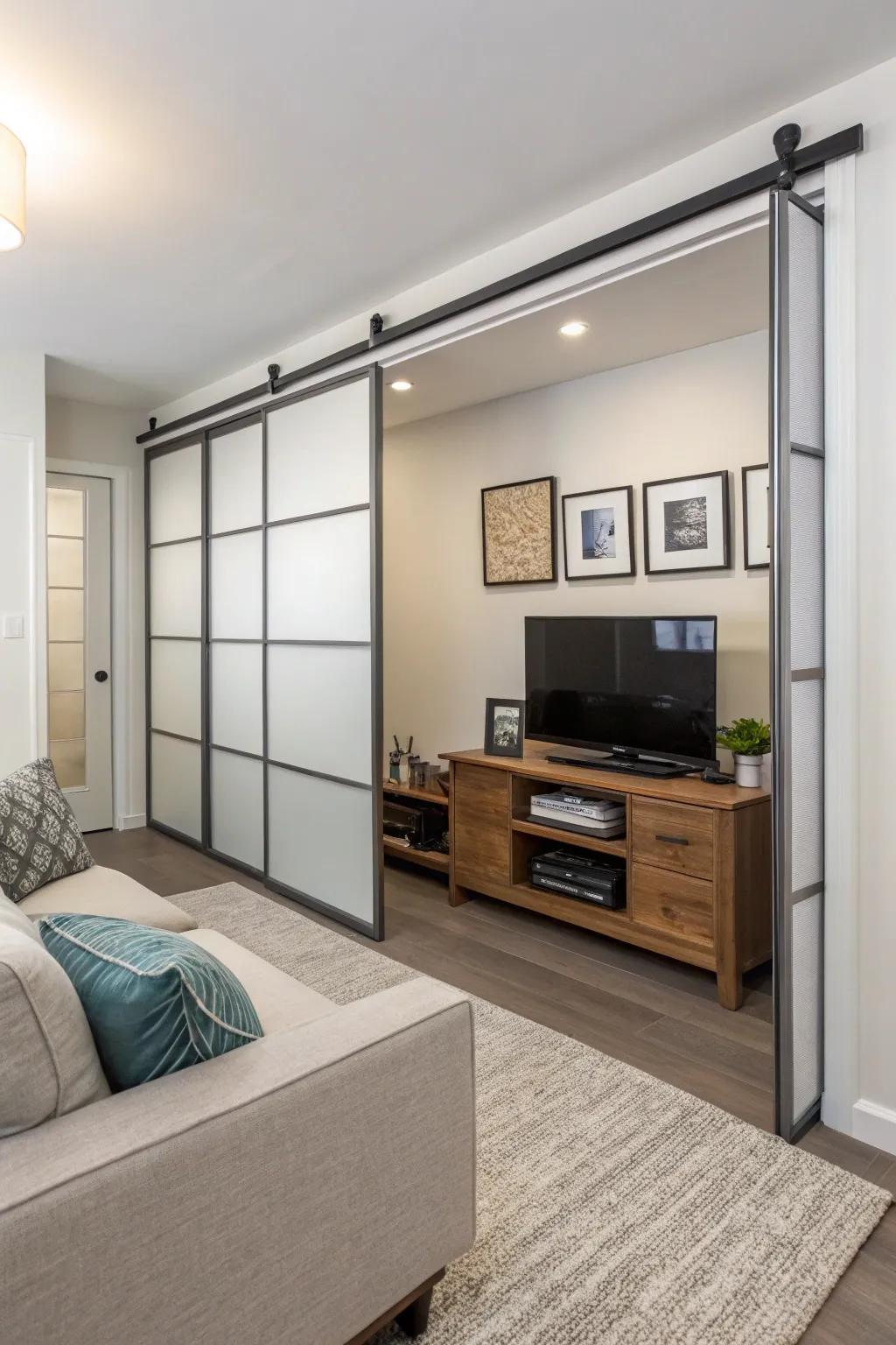Sliding doors furnish stylish separation without occupying additional space