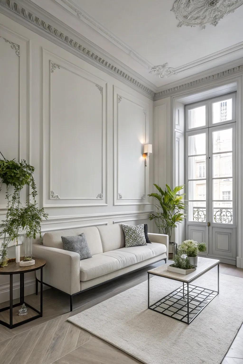 Subtle and sophisticated featuring white walls and light gray trim.