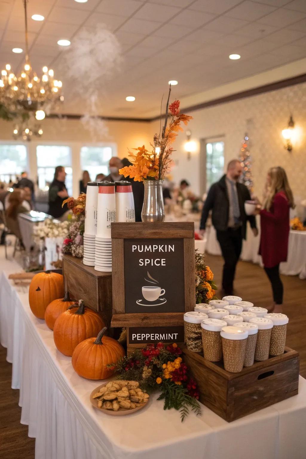 Flowers of the time coffee flowers at a wedding coffee bar.