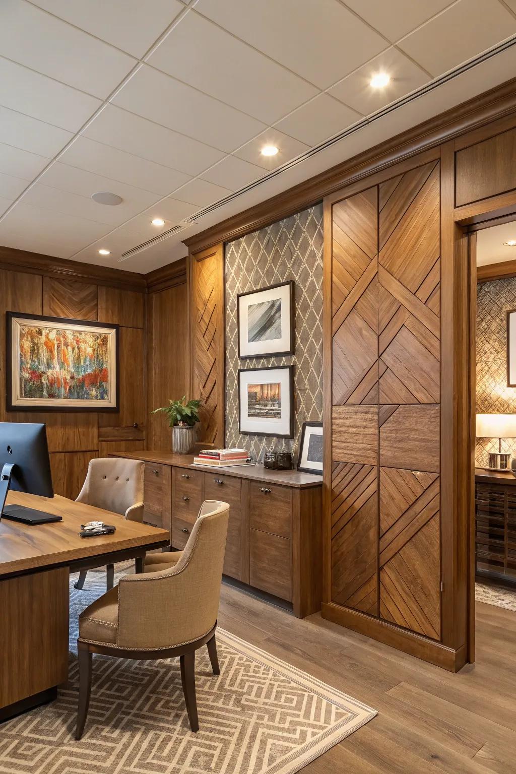 Layered materials on lumber panels create a rich, dynamic area.