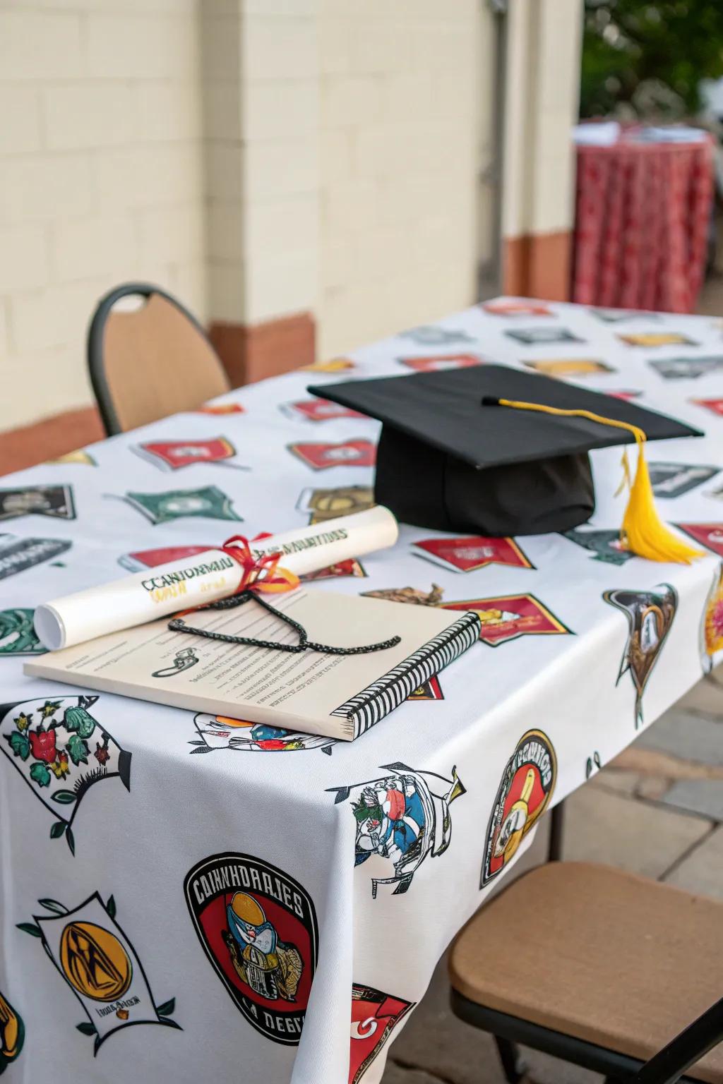 Themed table linens contribute a tailored aspect to the party.