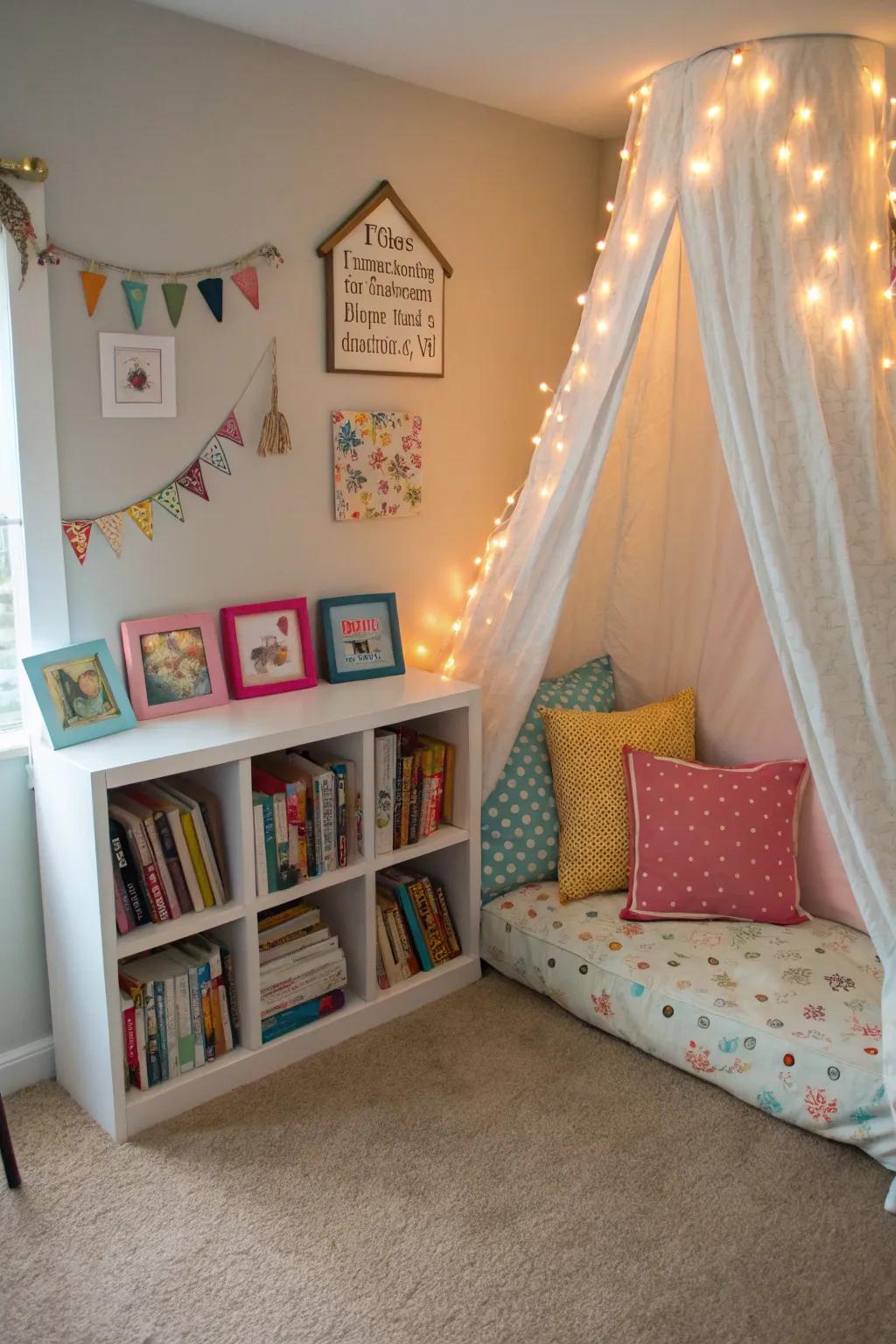 A comfy reading corner encourages countless journeys through literature.