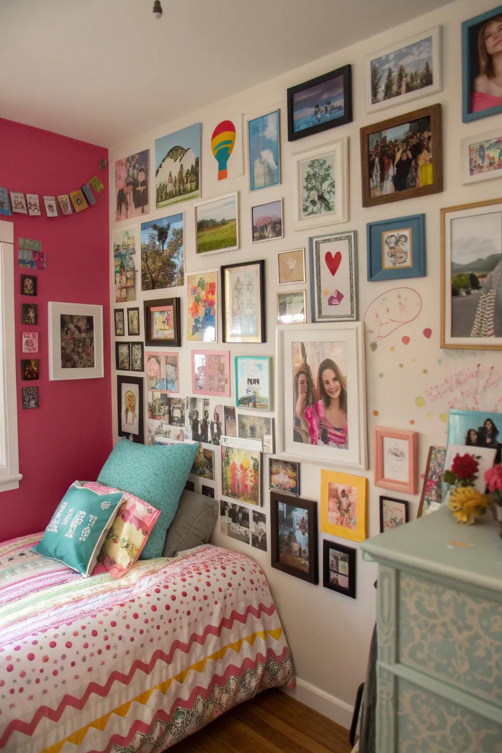 A lively display of personalized wall art showing off individuality.