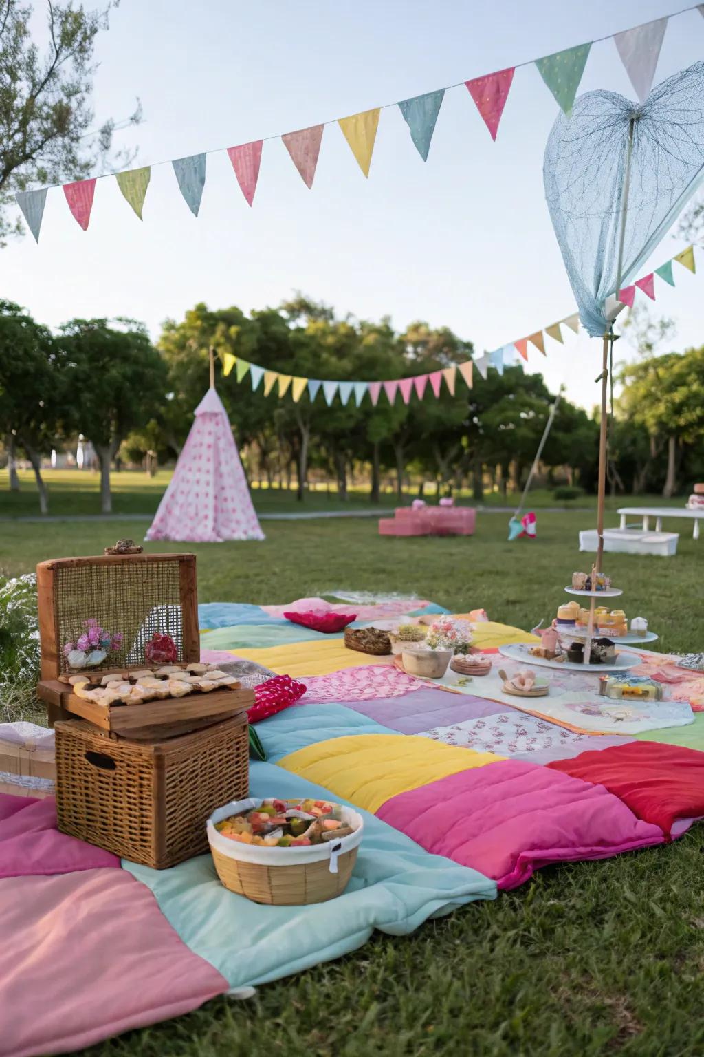 A bright picnic provides a serene scene for celebrating your child's special day.