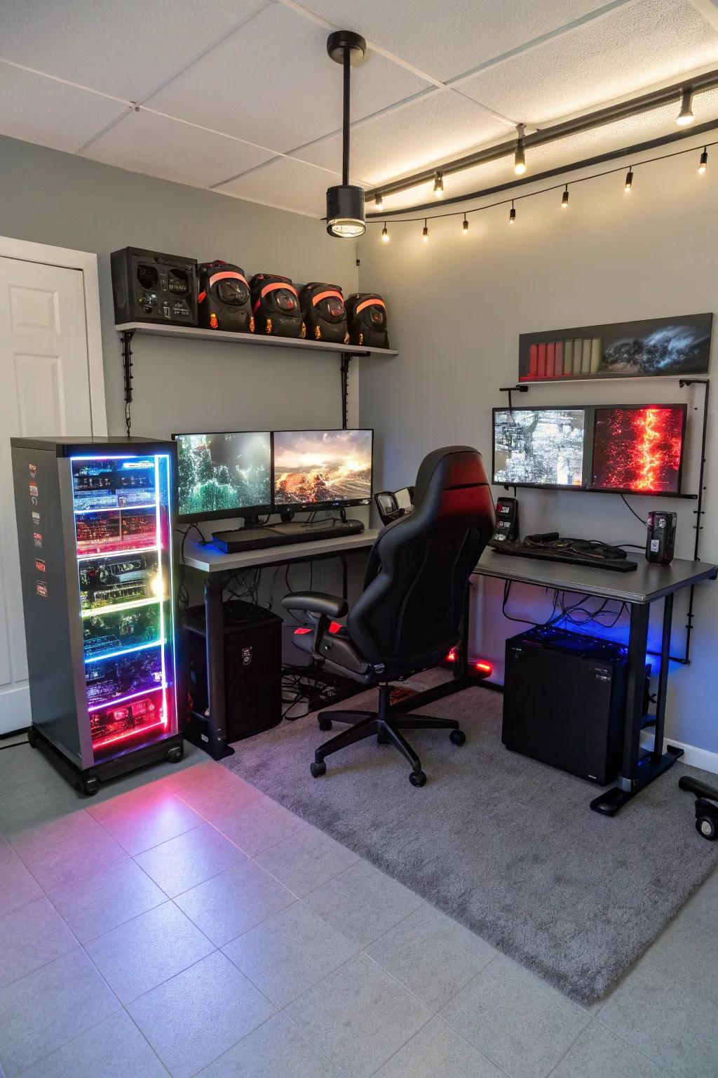 Design the ultimate gamer's sanctuary by integrating state-of-the-art technology alongside maximum comfort in your enhanced garage setup.