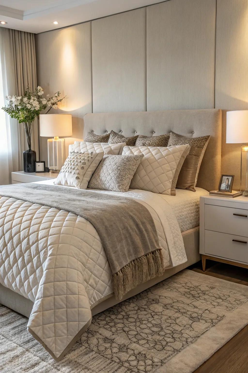 Modern bedding featuring layered fabrics elevates both coziness and style