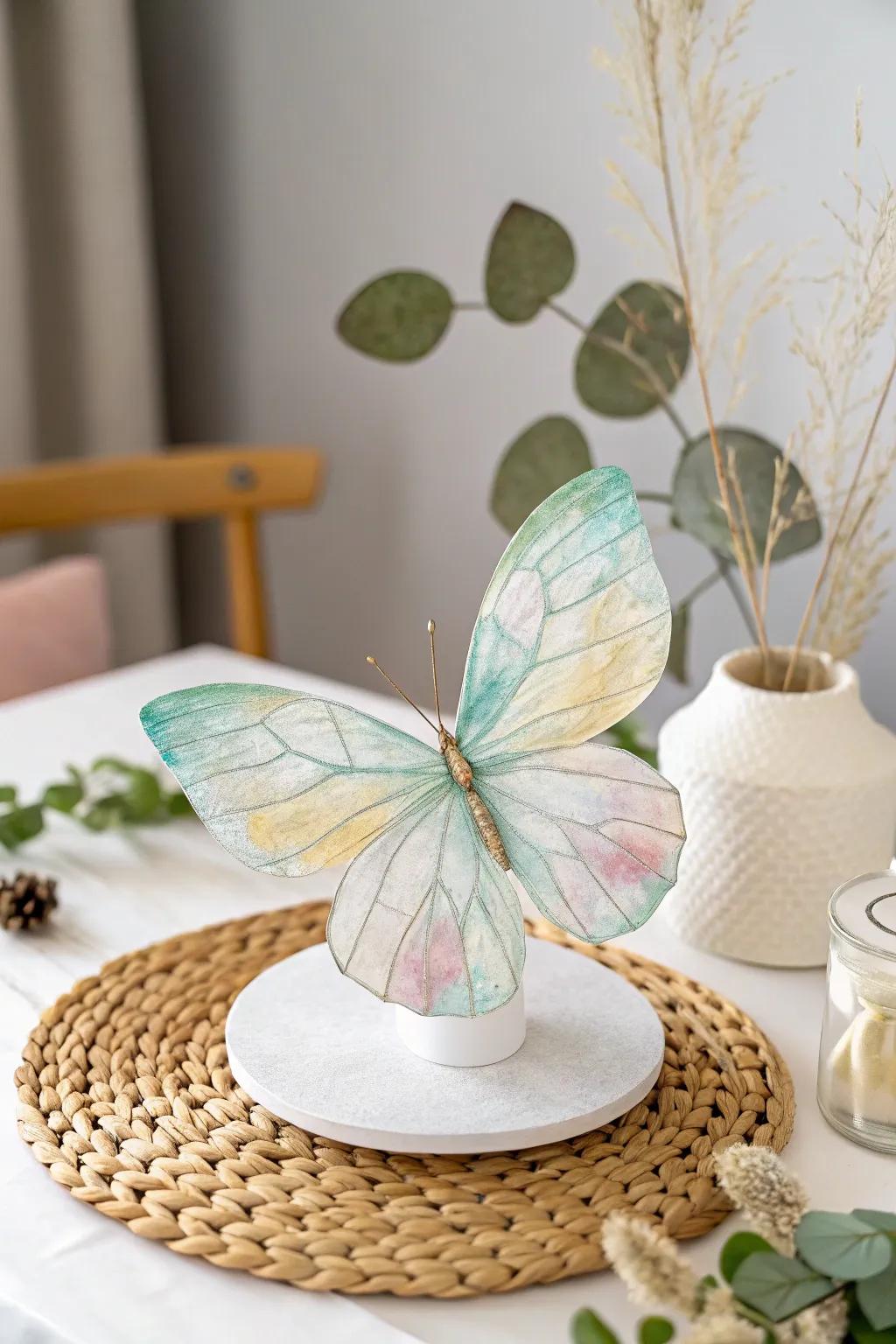 Graceful beauty: A handmade coffee filter butterfly adds simple charm and lively color to your space.