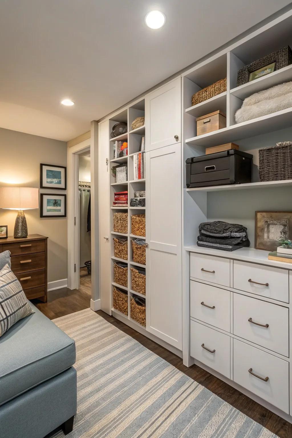 Vertical storage keeps your space organized and clutter-free.
